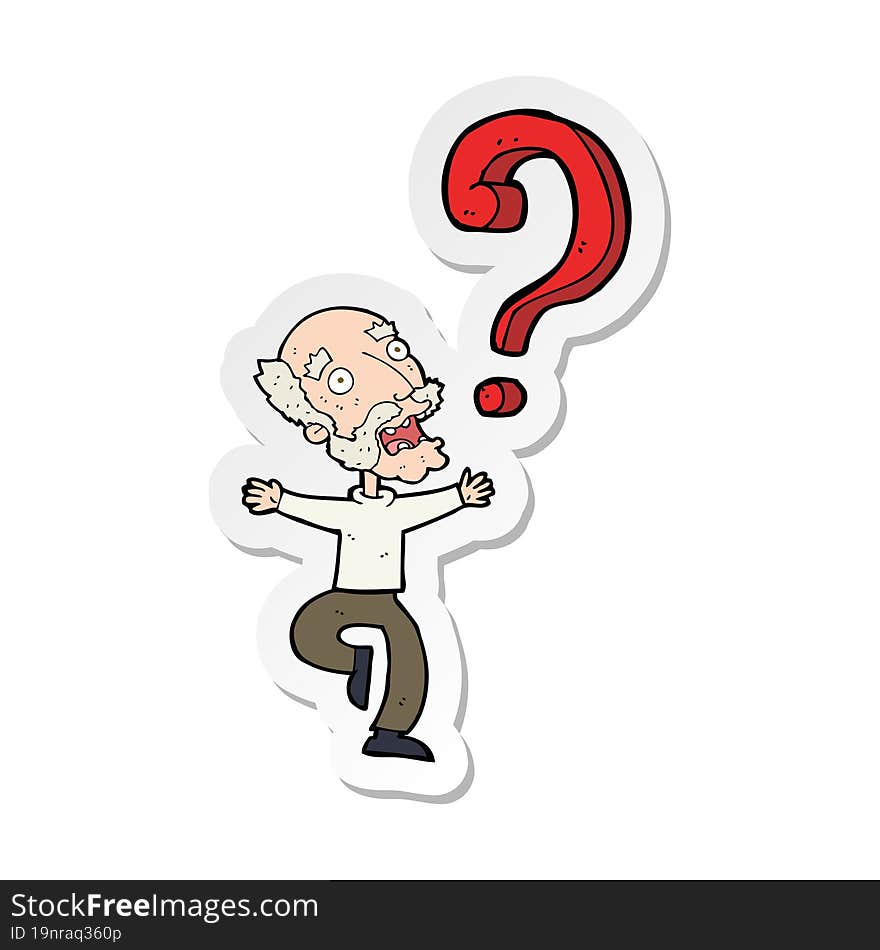 sticker of a cartoon old man with question