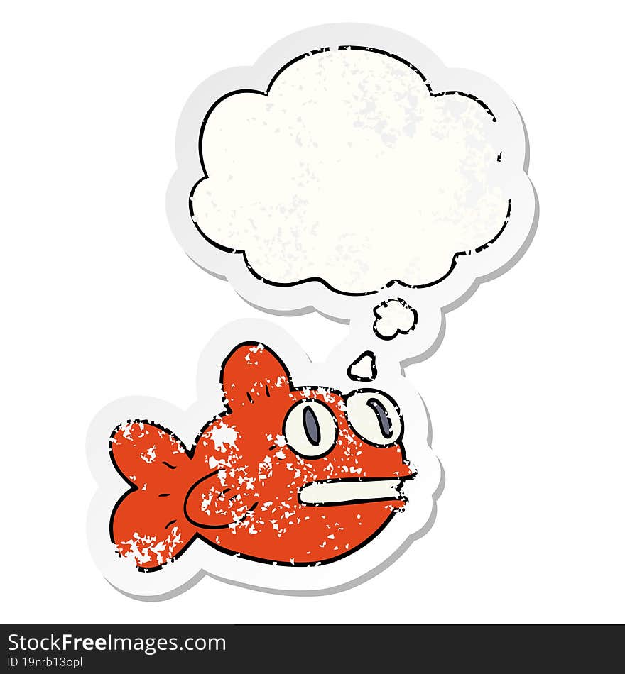 cartoon fish and thought bubble as a distressed worn sticker