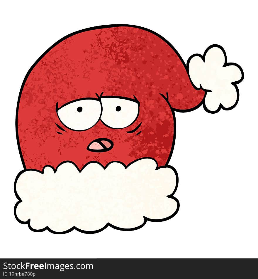 cartoon christmas santa hat with tired face. cartoon christmas santa hat with tired face