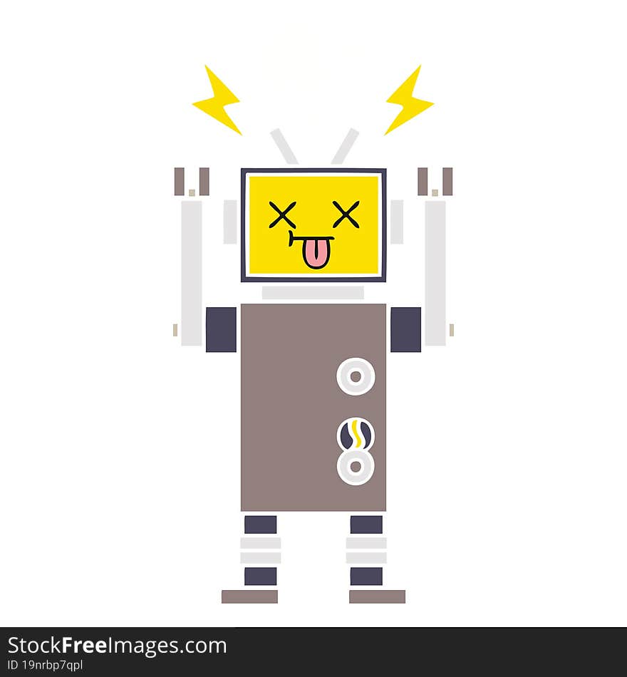 flat color retro cartoon malfunctioning robot