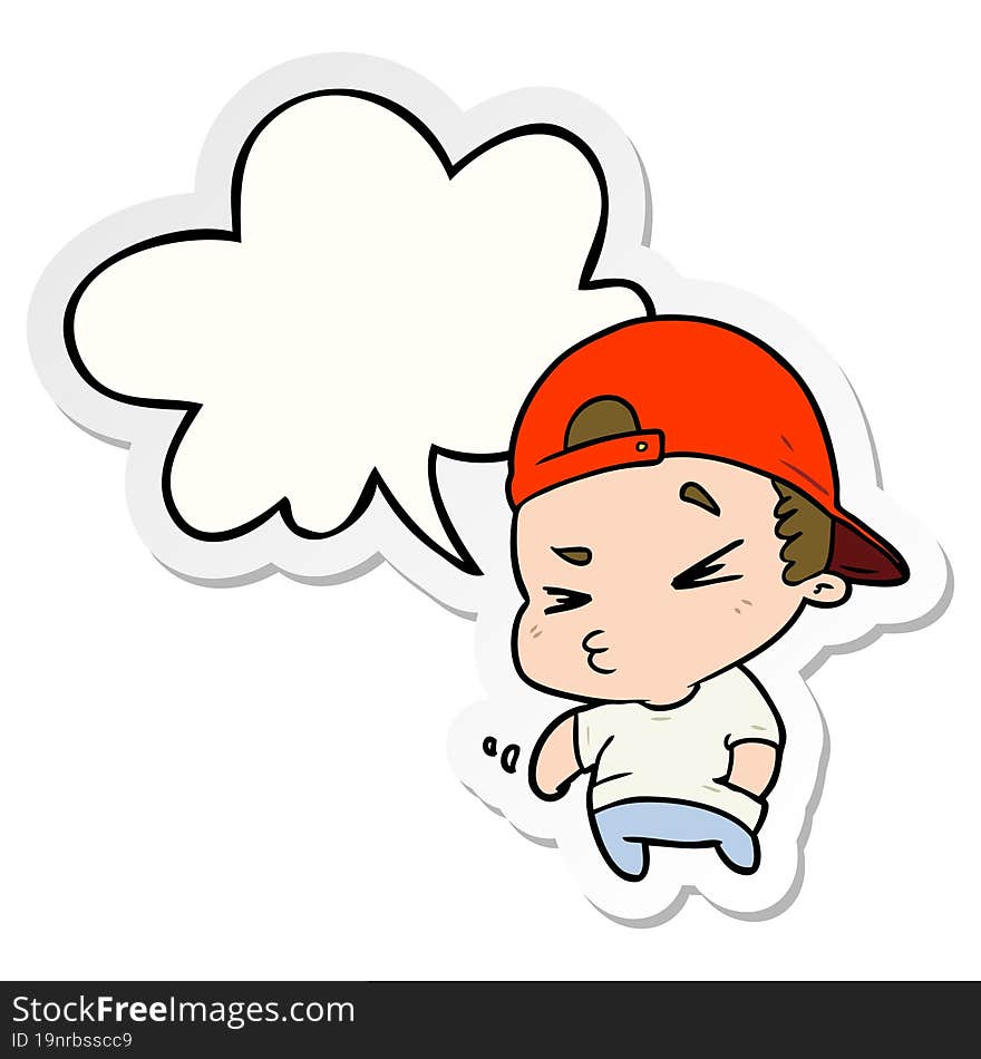 cartoon cool kid and speech bubble sticker