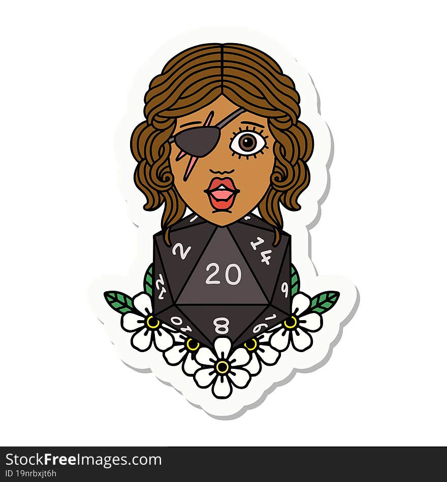 human rogue with natural twenty dice roll sticker