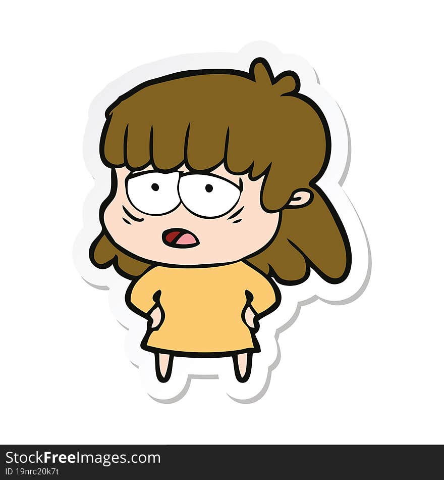 sticker of a cartoon tired woman