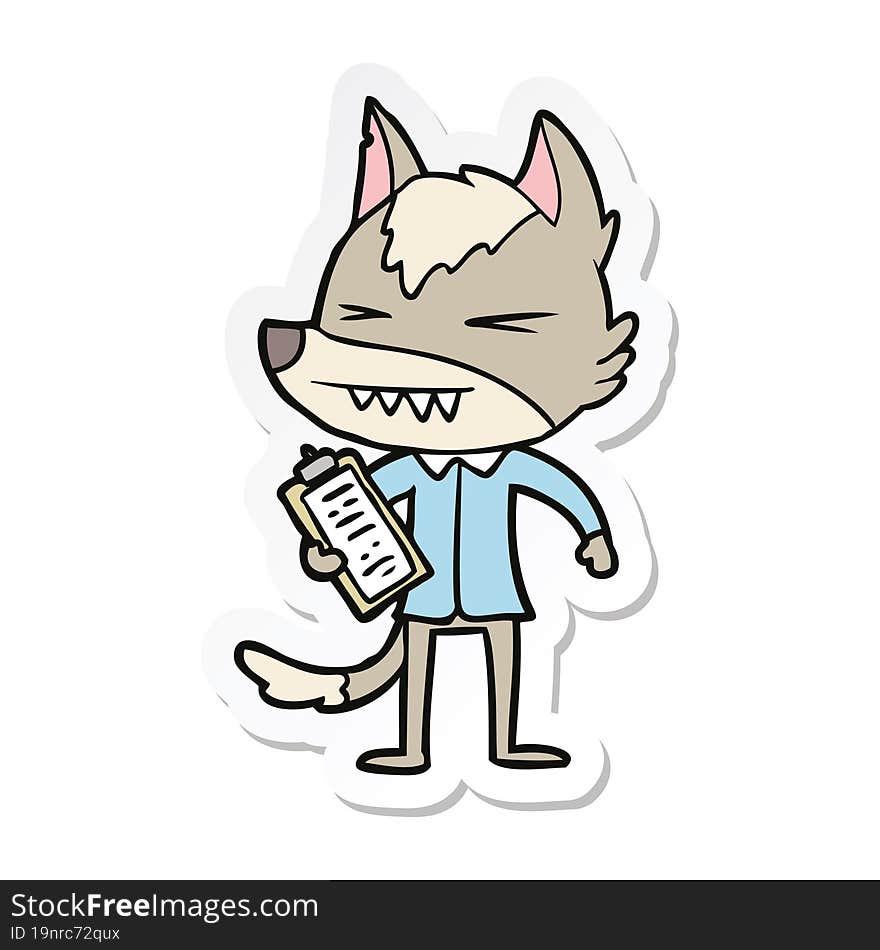 sticker of a angry wolf cartoon