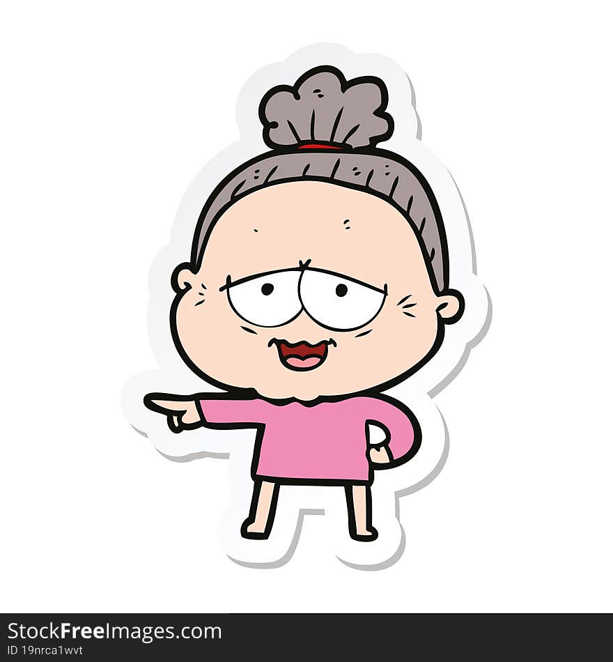 Sticker Of A Cartoon Happy Old Lady