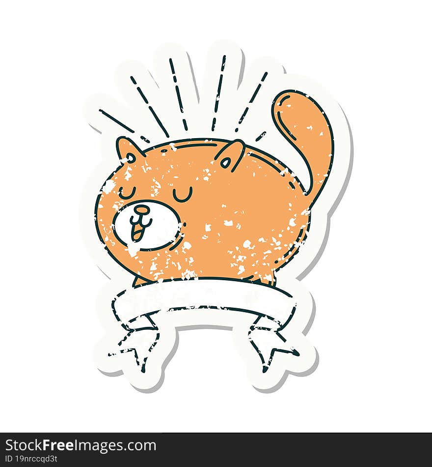 Grunge Sticker Of Tattoo Style Happy Cat