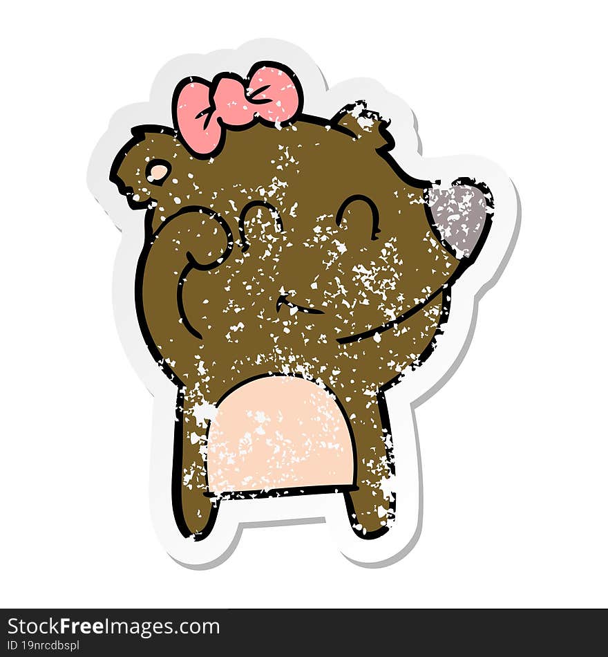 distressed sticker of a female bear cartoon