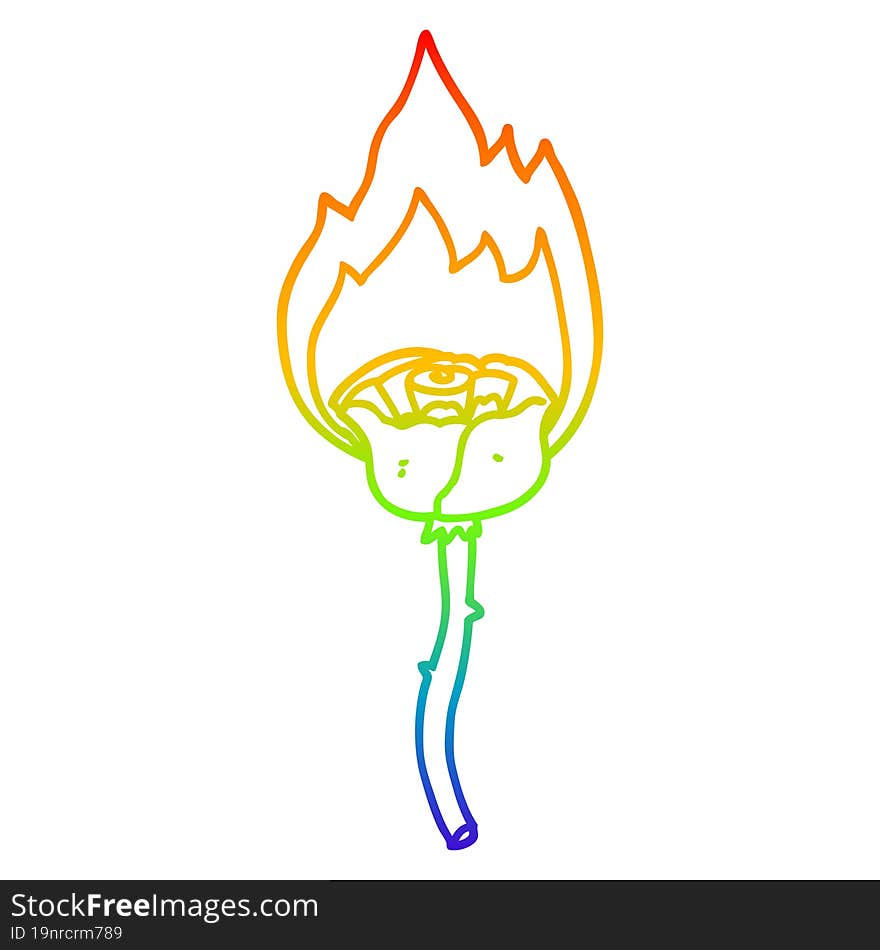 rainbow gradient line drawing cartoon flaming rose