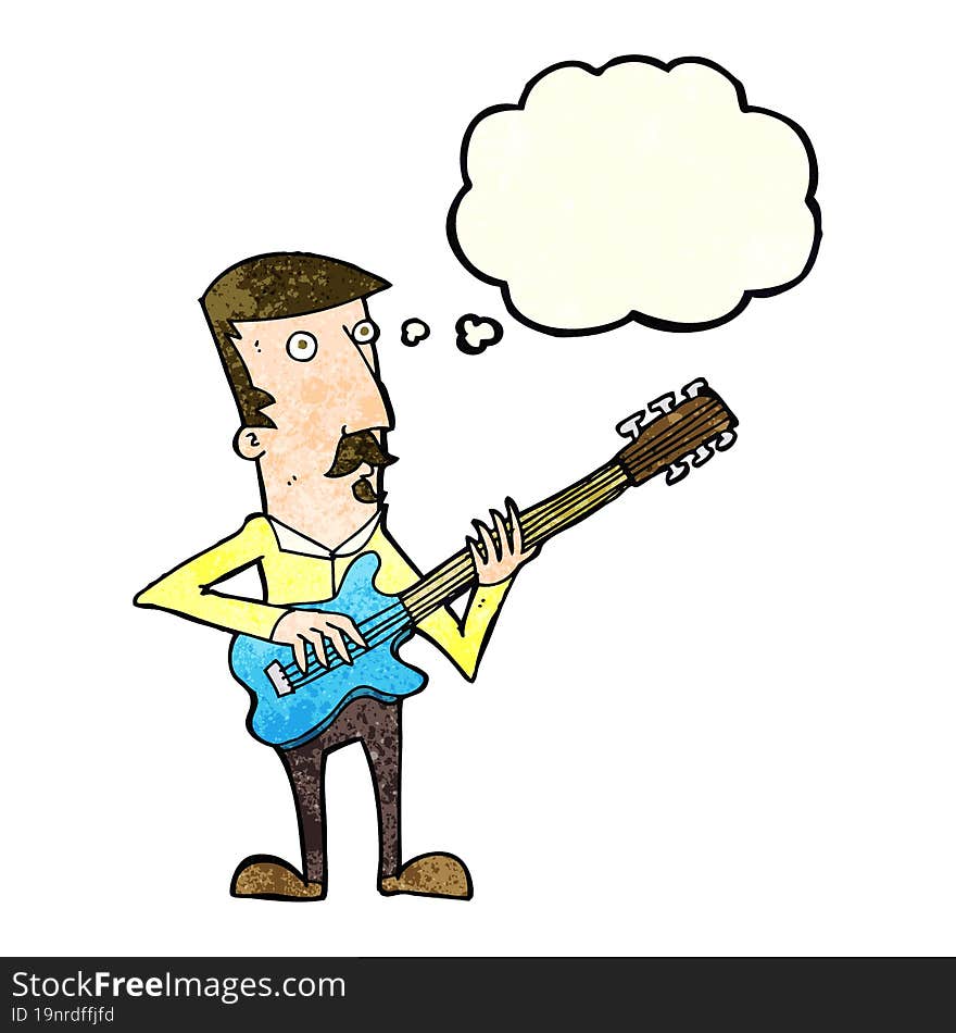 Cartoon Man Playing Electric Guitar With Thought Bubble