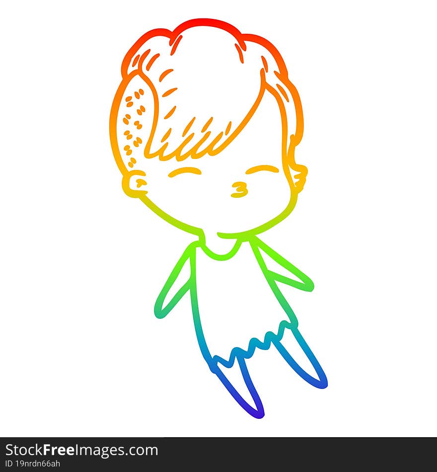 rainbow gradient line drawing cartoon squinting girl