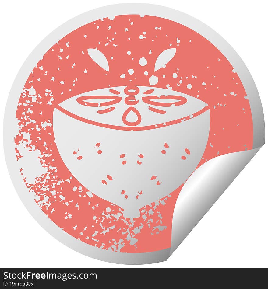 quirky distressed circular peeling sticker symbol lemon