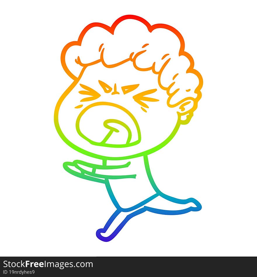 rainbow gradient line drawing cartoon furious man