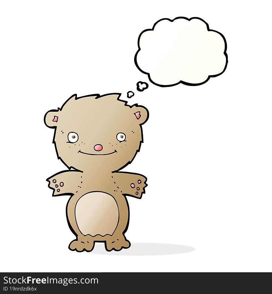 cartoon happy little teddy bear with thought bubble