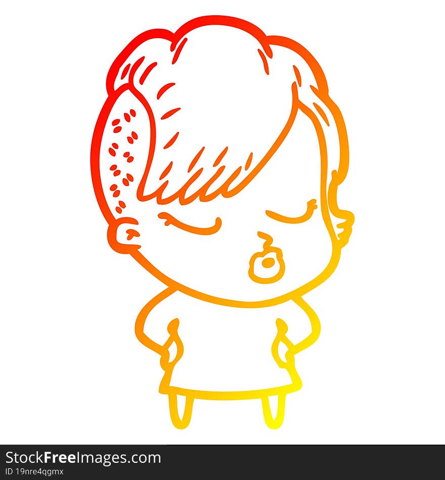 warm gradient line drawing cartoon pretty hipster girl