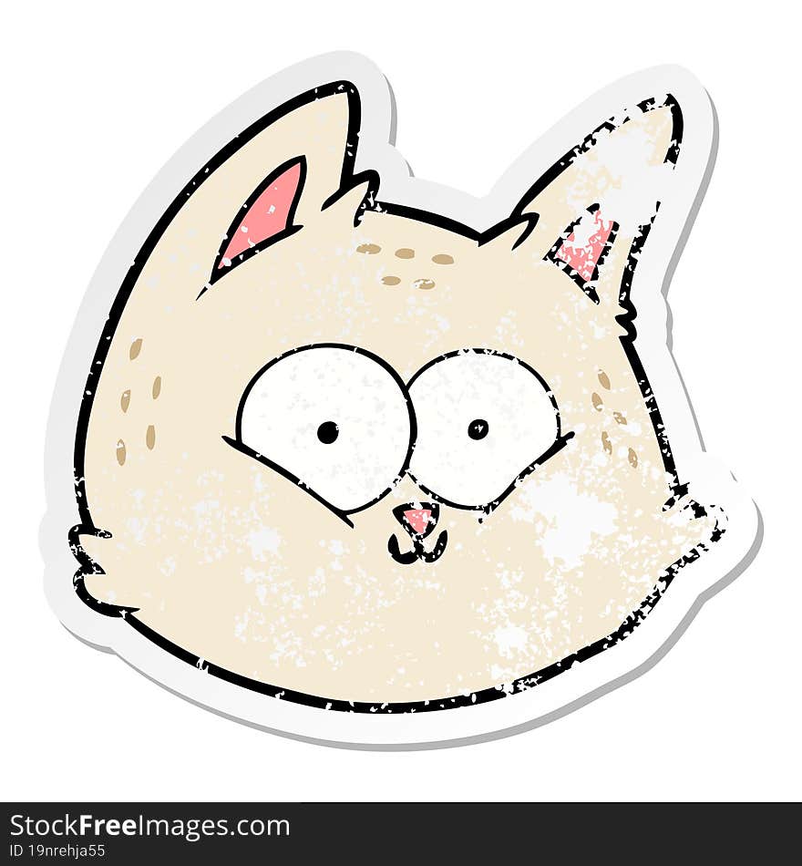 distressed sticker of a cartoon cat face