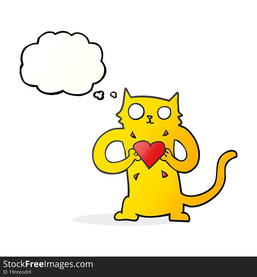 freehand drawn thought bubble cartoon cat with love heart