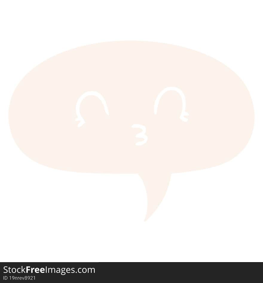 happy cartoon face and speech bubble in retro style