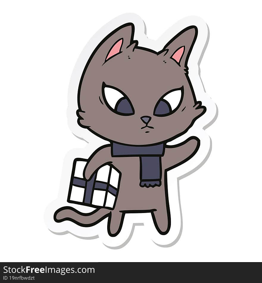 sticker of a confused cartoon cat