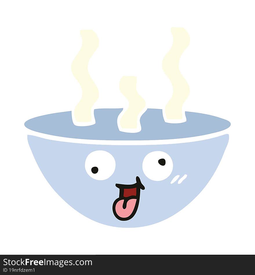 flat color retro cartoon bowl of hot soup