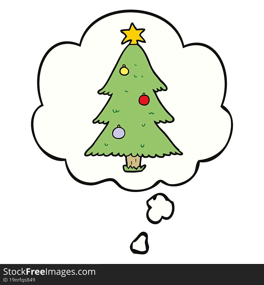 Cartoon Christmas Tree And Thought Bubble