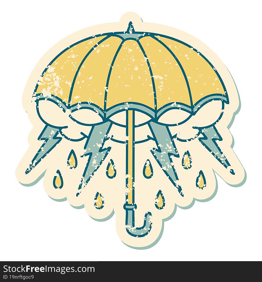 Distressed Sticker Tattoo Style Icon Of An Umbrella