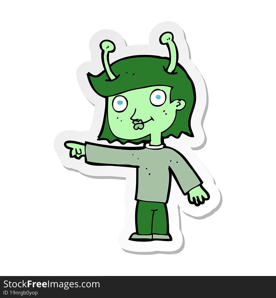 Sticker Of A Cartoon Space Alien