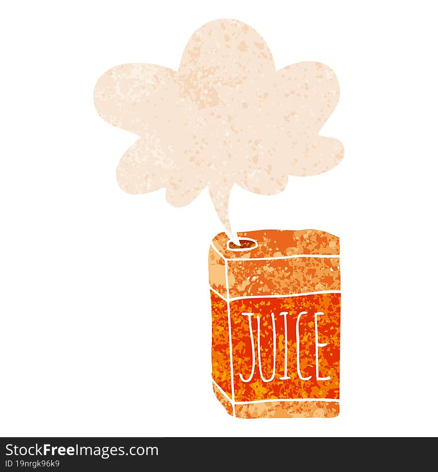 Cartoon Juice Box And Speech Bubble In Retro Textured Style