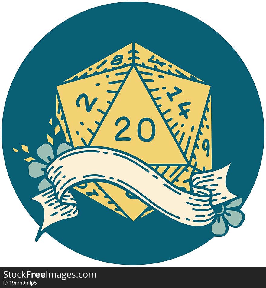 Natural Twenty D20 Dice Roll Illustration