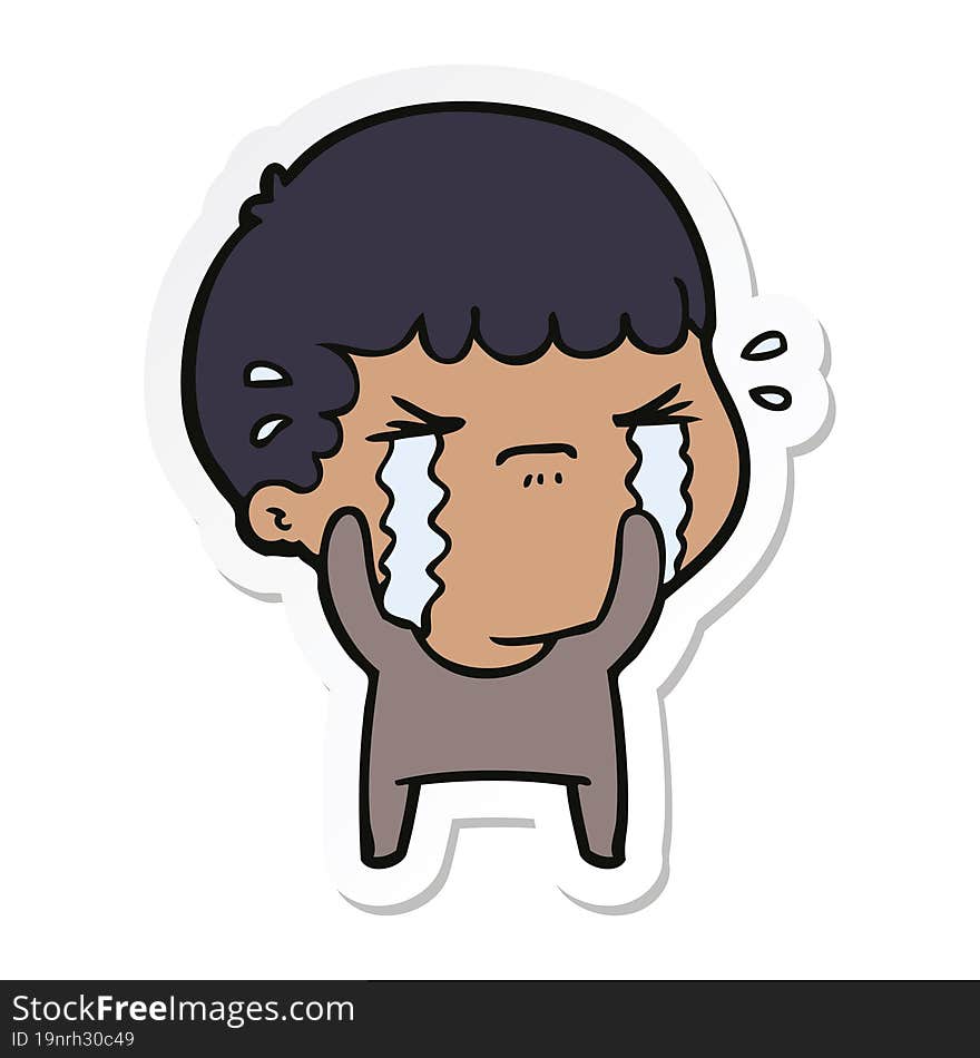 sticker of a cartoon man crying