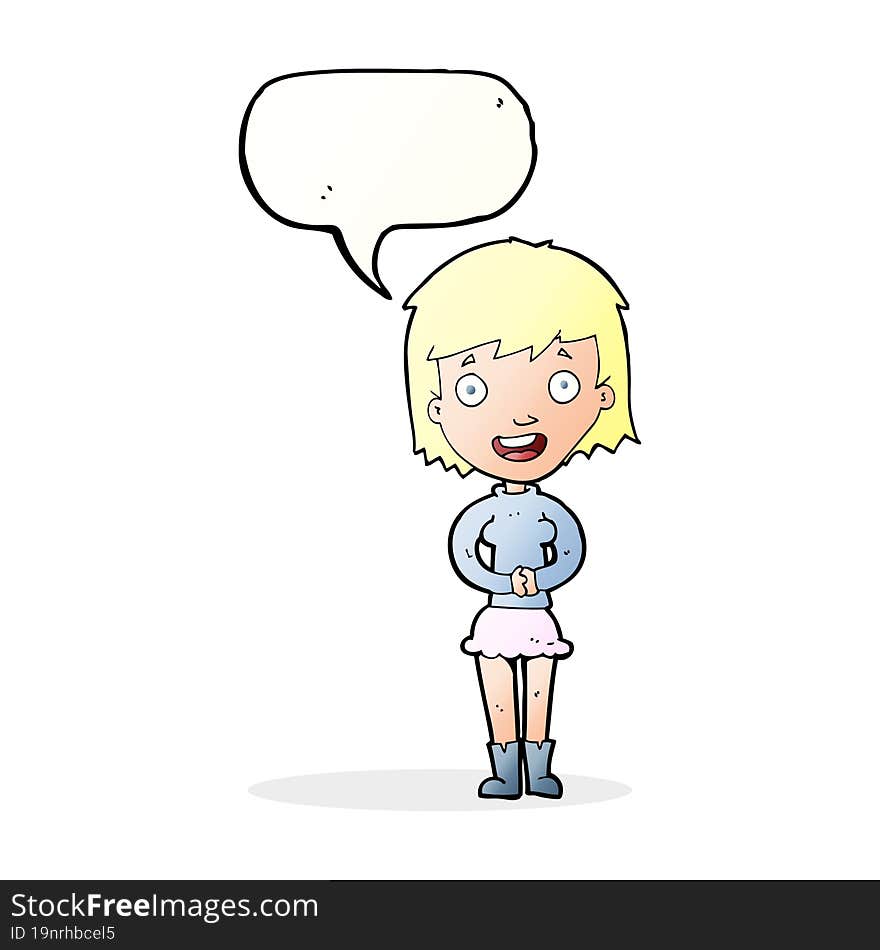 cartoon excited woman with speech bubble