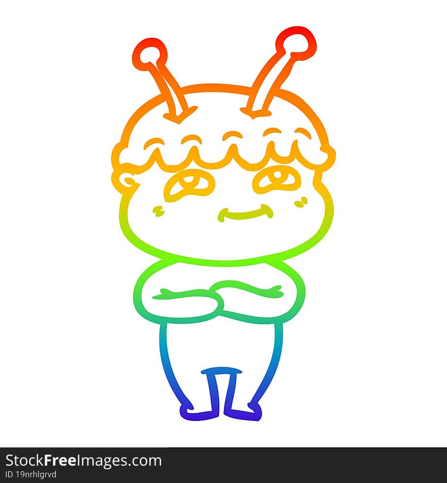 rainbow gradient line drawing friendly cartoon spaceman