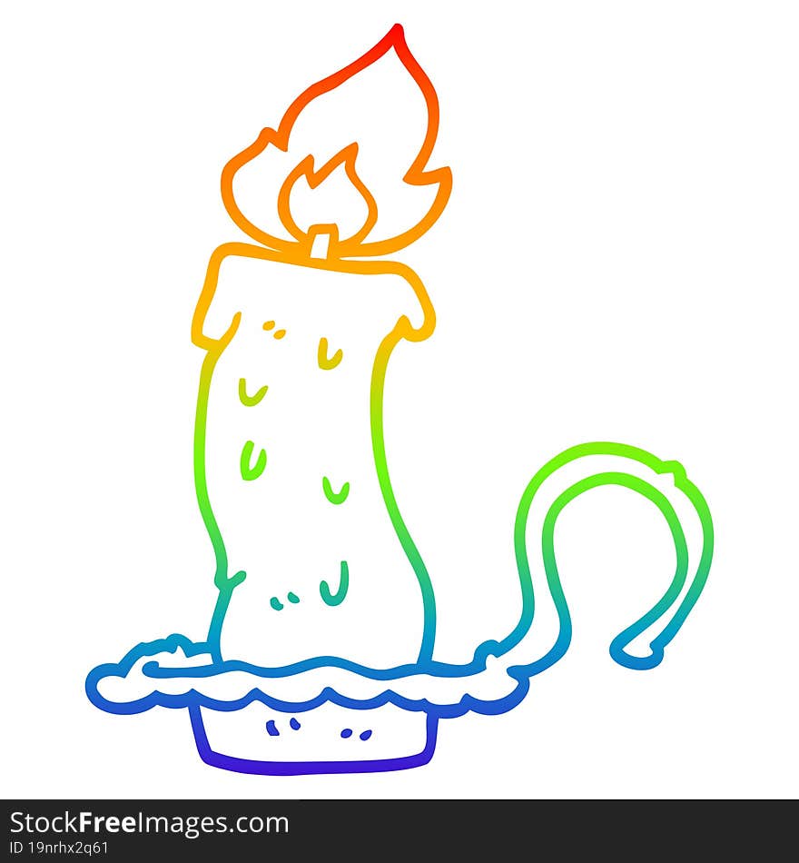 Rainbow Gradient Line Drawing Cartoon Burning Candle