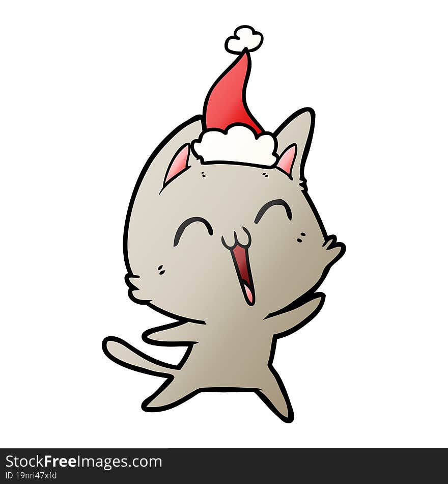 happy gradient cartoon of a cat wearing santa hat