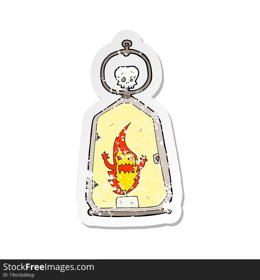 Retro Distressed Sticker Of A Cartoon Spooky Lantern