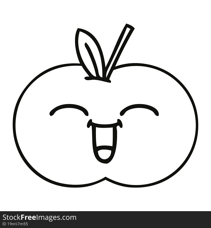 line drawing cartoon of a red apple