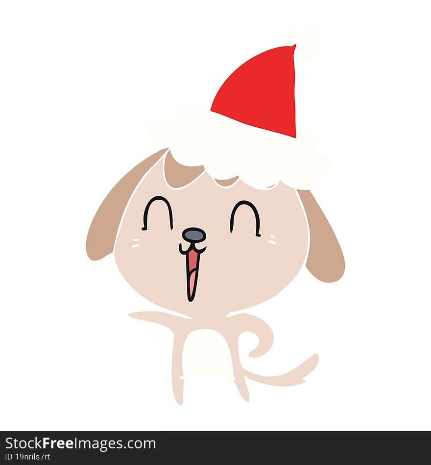 cute hand drawn flat color illustration of a dog wearing santa hat. cute hand drawn flat color illustration of a dog wearing santa hat