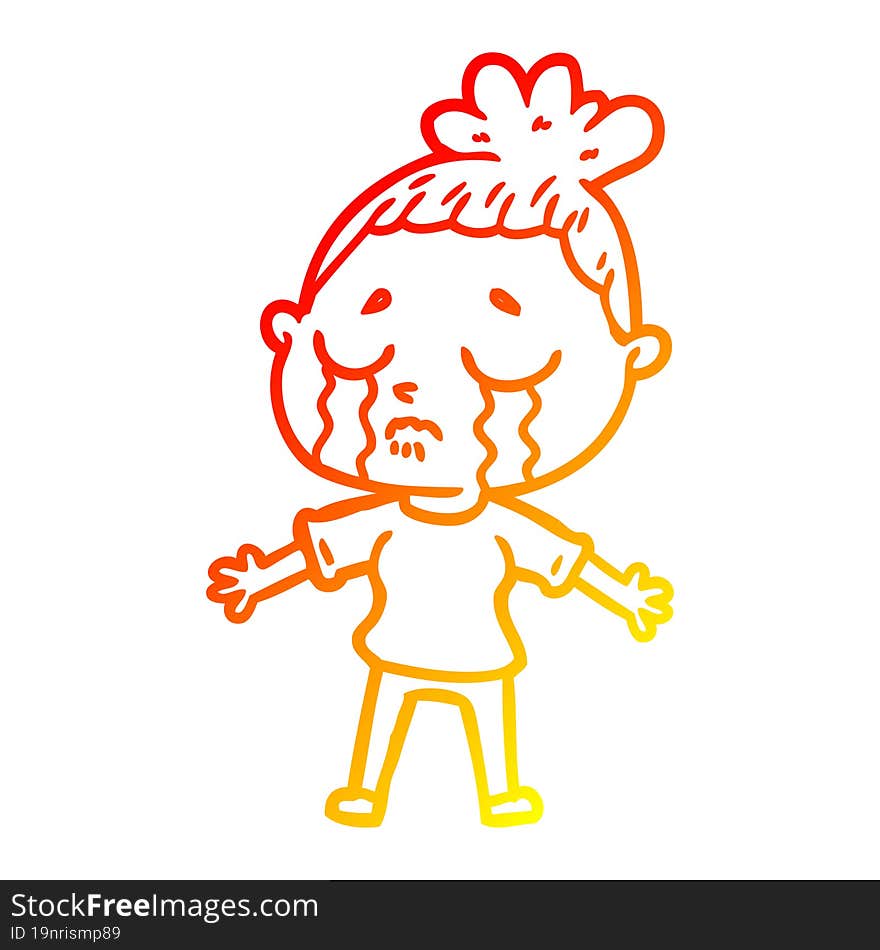 warm gradient line drawing of a cartoon crying woman