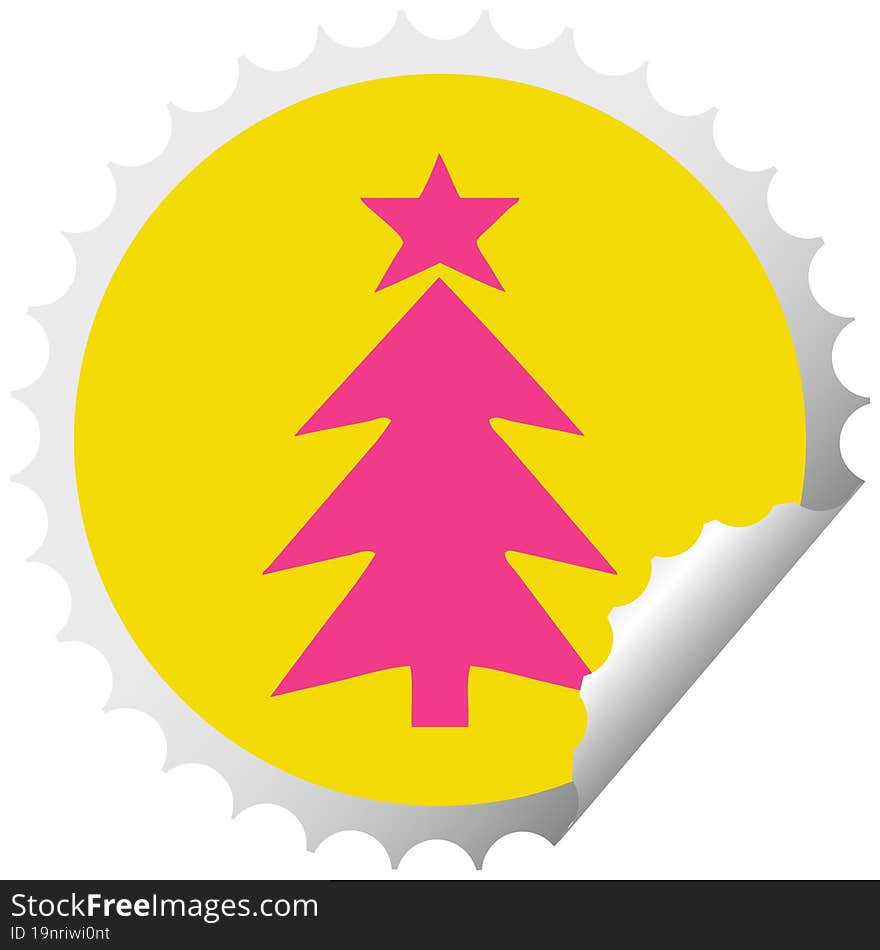 circular peeling sticker cartoon of a christmas tree