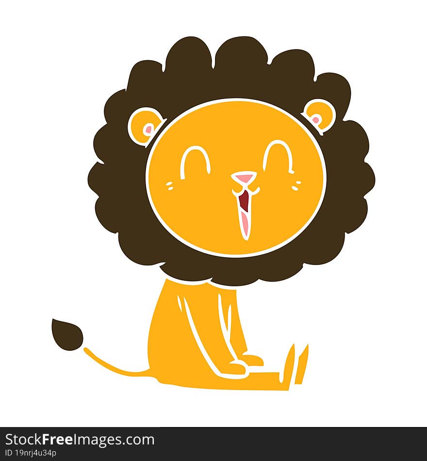 laughing lion flat color style cartoon sitting