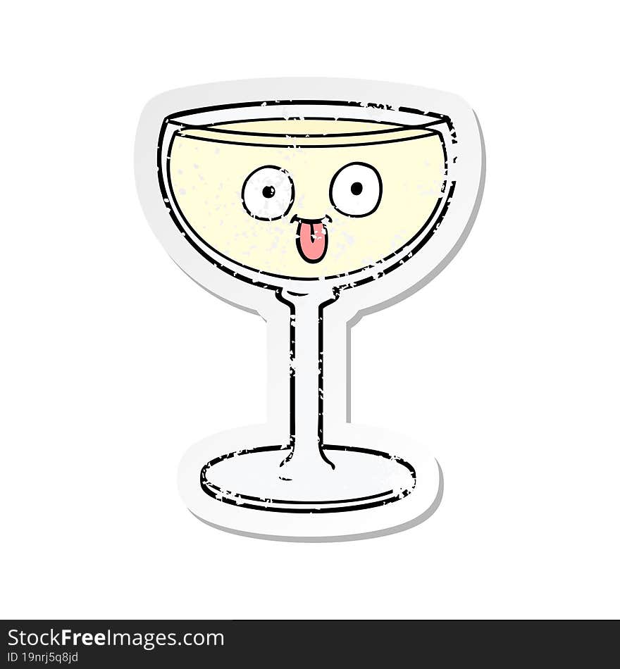 distressed sticker of a cartoon glass of wine