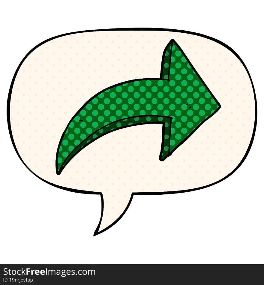 cartoon pointing arrow and speech bubble in comic book style