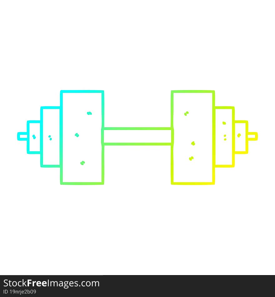 cold gradient line drawing of a cartoon dumbbell