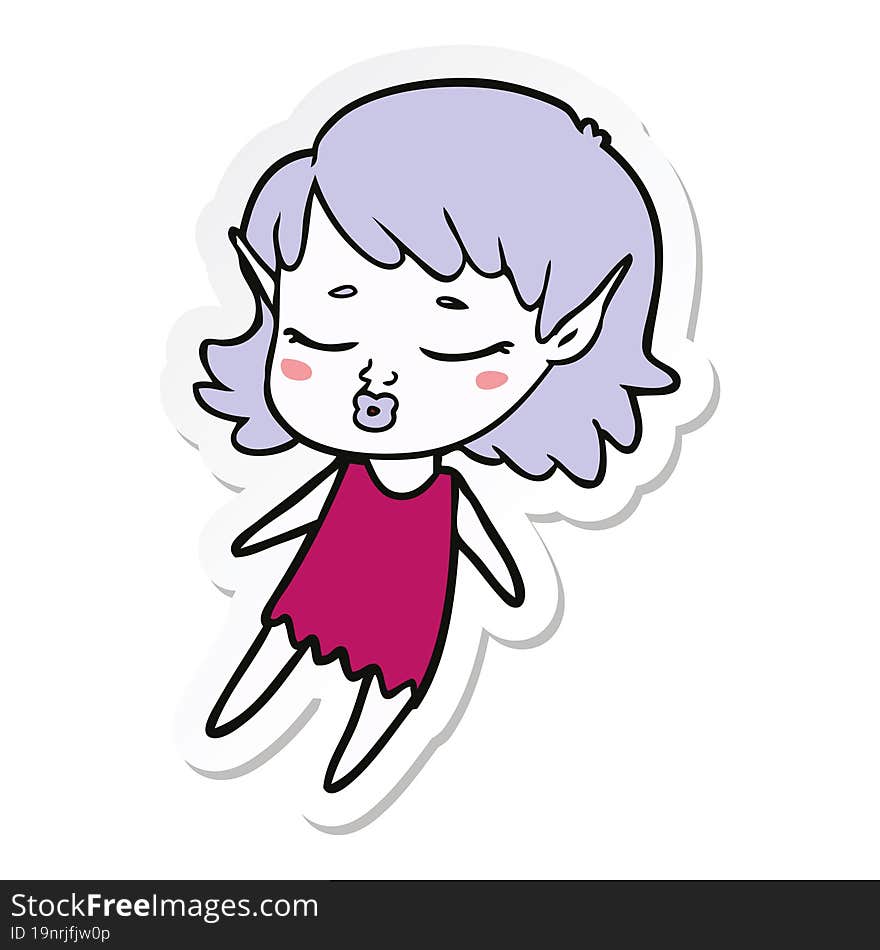 sticker of a pretty cartoon elf girl flying