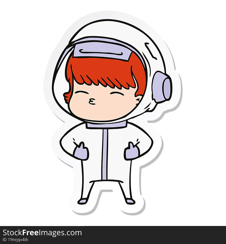 Sticker Of A Cartoon Curious Astronaut