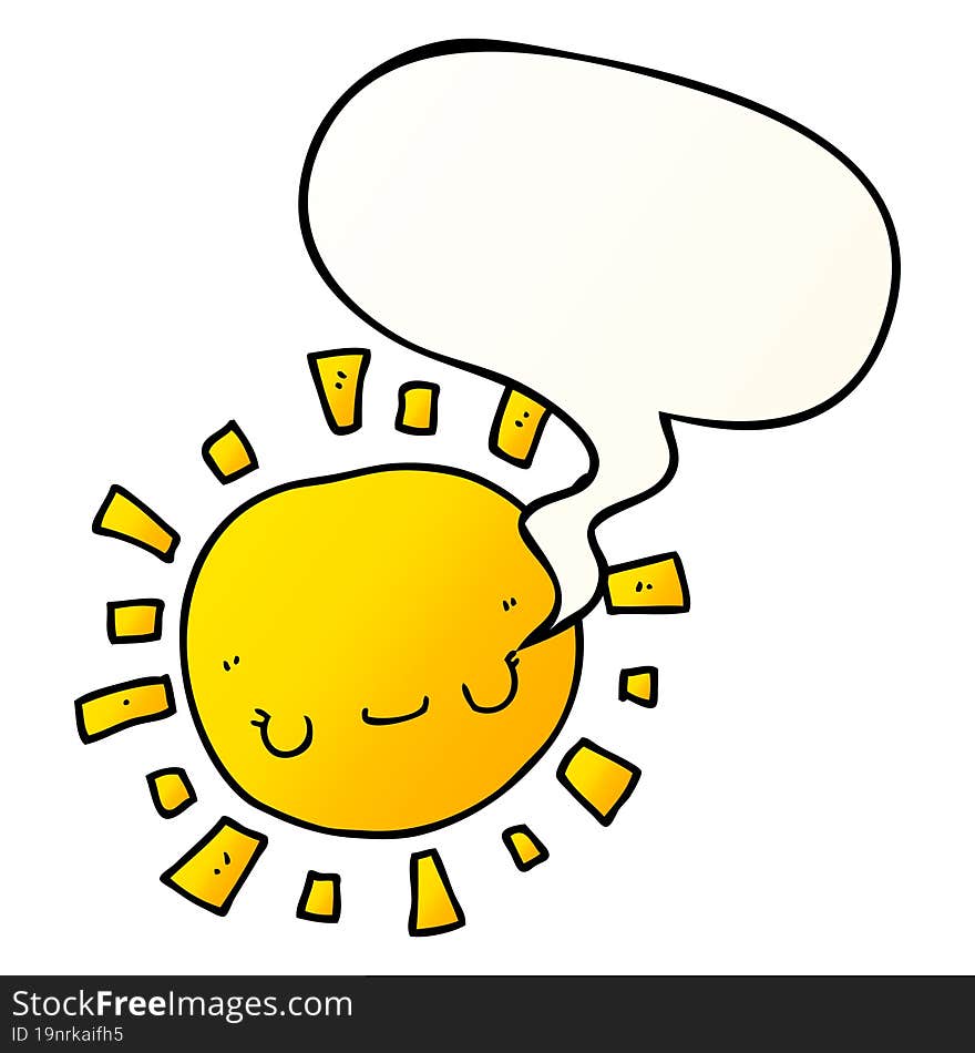 cartoon sun and speech bubble in smooth gradient style