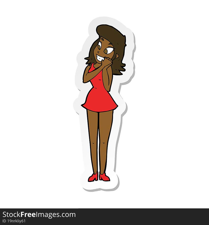 sticker of a cartoon excited woman