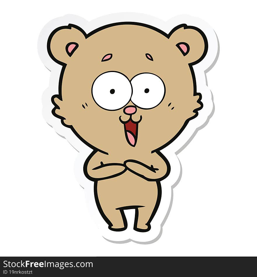 sticker of a laughing teddy  bear cartoon