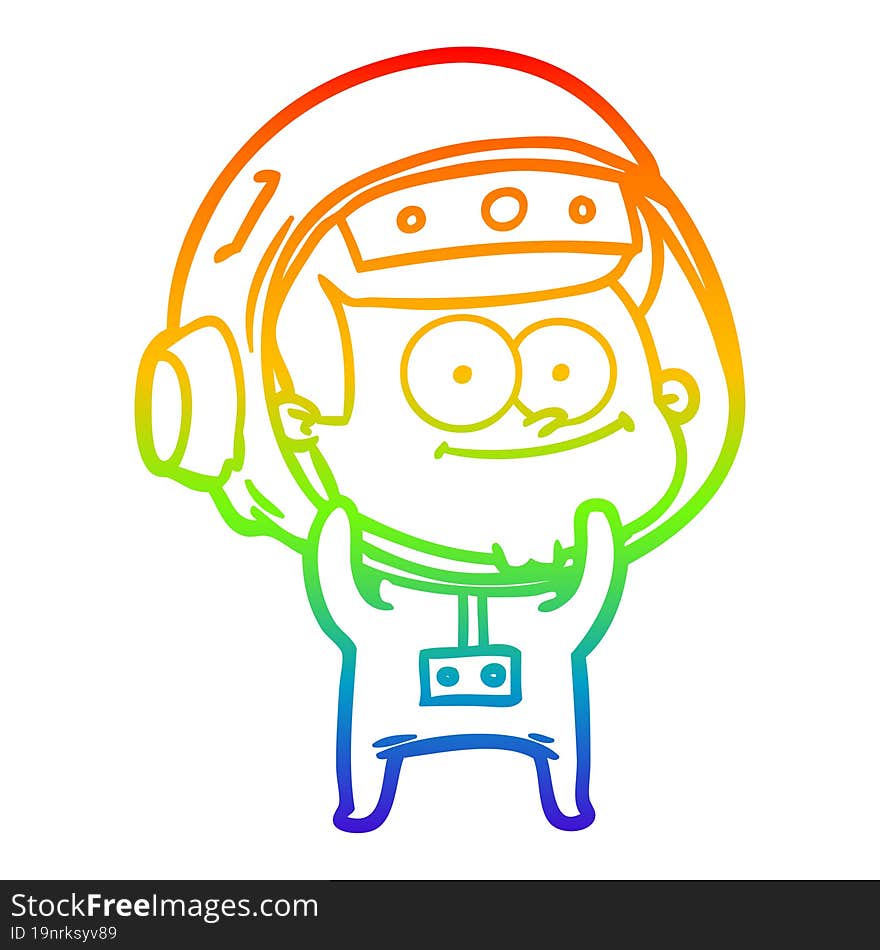 rainbow gradient line drawing of a happy astronaut cartoon