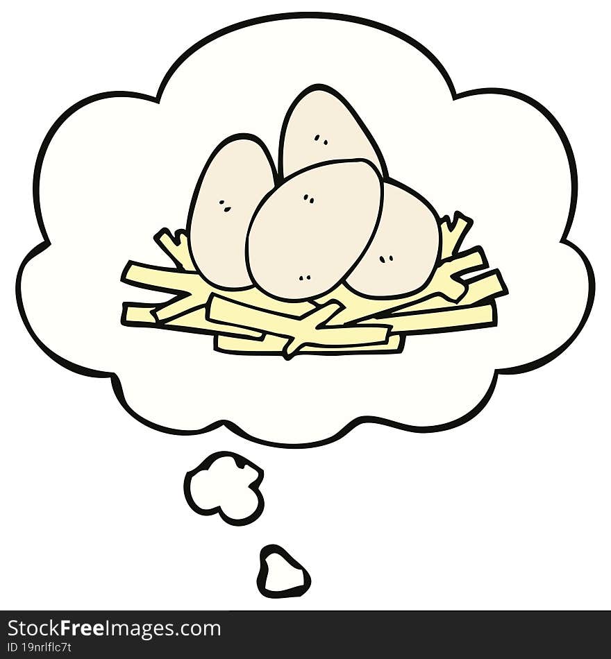 cartoon eggs in nest and thought bubble