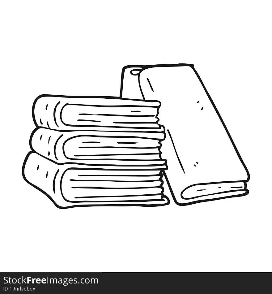 black and white cartoon stack of books